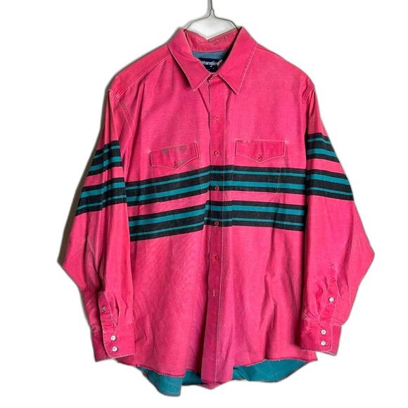 VTG 90's Wrangler Brushpopper Pink Stripe Men's Shirt western rodeo cowboy XL